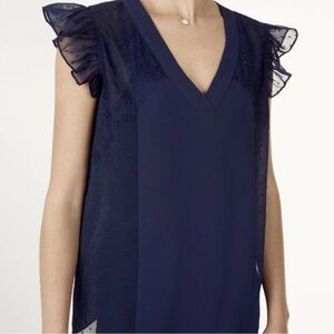 Stella & Dot Maette Women’s Size S Navy Semi Sheer Short Sleeve Blouse